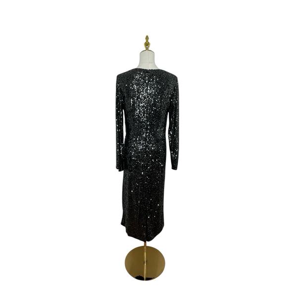 Mac Duggal Ieena 26940 Gunmetal Long Sleeve Sequin Dress Size 10 $398 - Picture 4 of 8